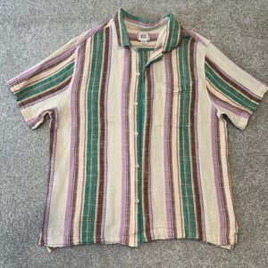 BDG Striped Short Sleeve Button Up Shirt XL Beige Purple Green Casual Beach